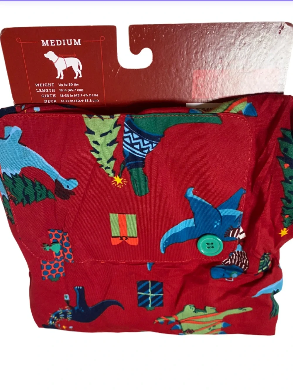 Wondershop Red Holiday Dinosaur Pet Pajamas with Green Trim NWT Size Medium